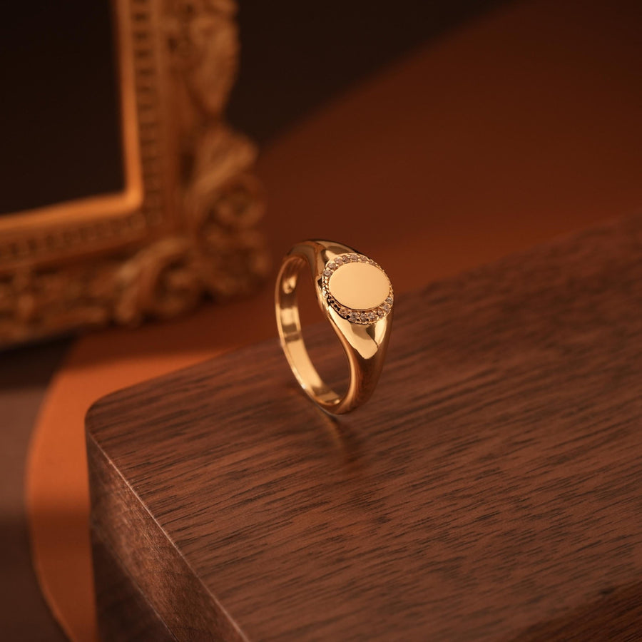 14K Gold Plating Oval Signet Ring Christmas Gift for Women - Doozy Diamonds