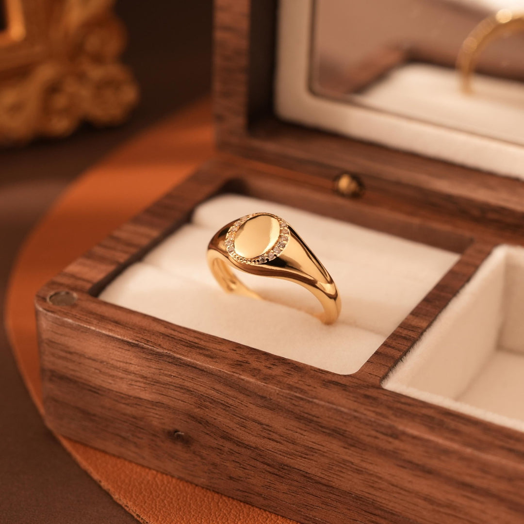 14K Gold Plating Oval Signet Ring Christmas Gift for Women - Doozy Diamonds