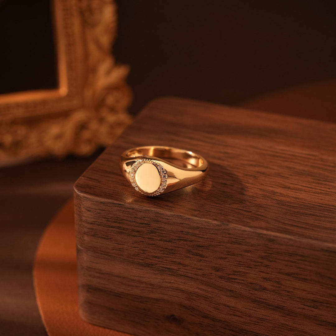 14K Gold Plating Oval Signet Ring Christmas Gift for Women - Doozy Diamonds