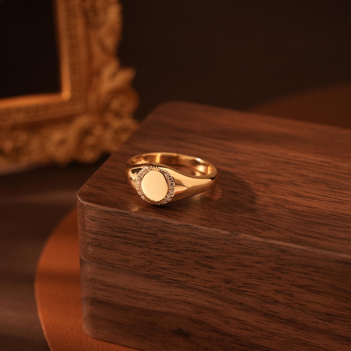 14K Gold Plating Oval Signet Ring Christmas Gift for Women - Doozy Diamonds