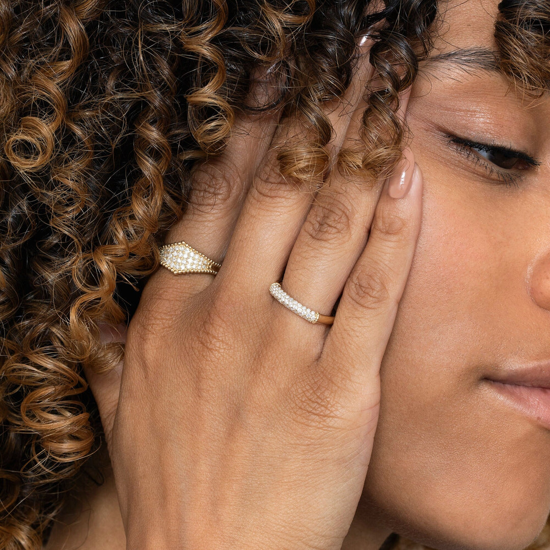 Round Cut Diamond lab grown diamond Paved Dome Wedding Ring in 14K Gold - Doozy Diamonds