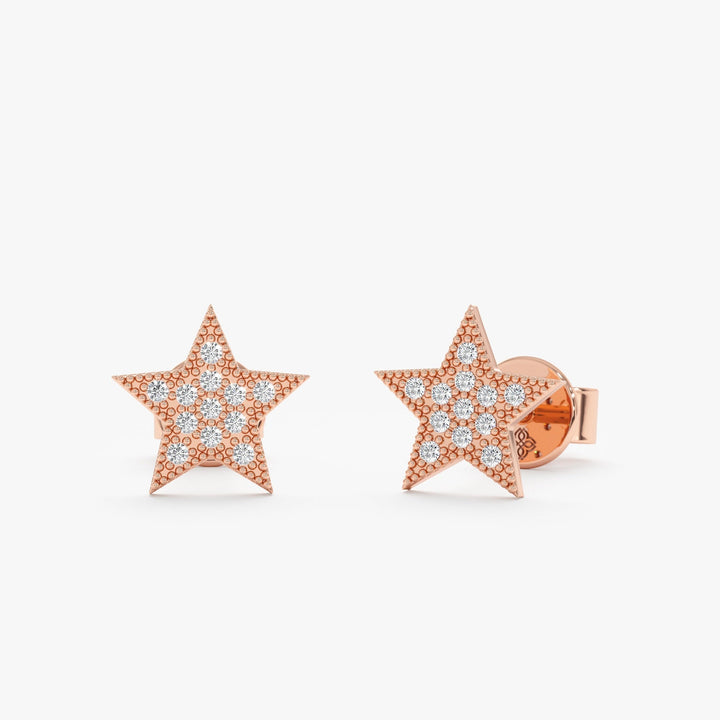 0.2CT Round Star Shaped lab grown diamonds Stud Earrings In Solid Gold - Doozy Diamonds