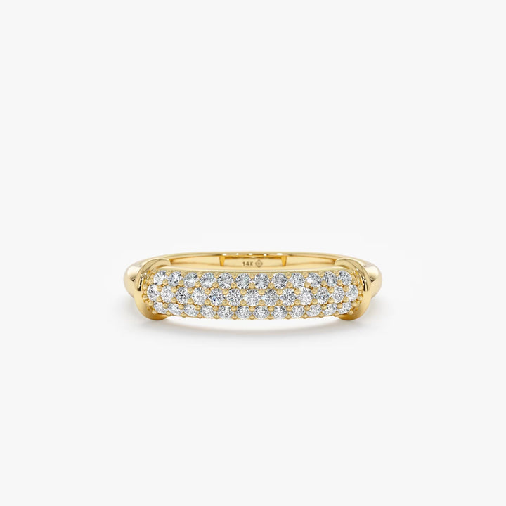 Round Cut Diamond lab grown diamond Paved Dome Wedding Ring in 14K Gold - Doozy Diamonds