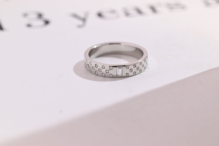 Round & Emerald round & emerald diamond wedding band front view