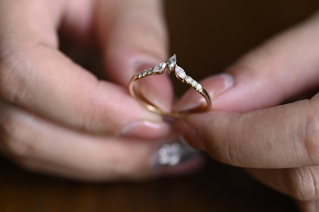 Marquise & Round marquise & round diamond wedding band front view