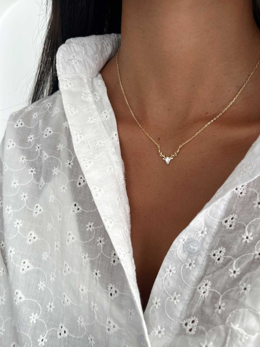 Pear Cut Diamond Deer Antler Necklace Pendant for Women - Doozy Diamonds