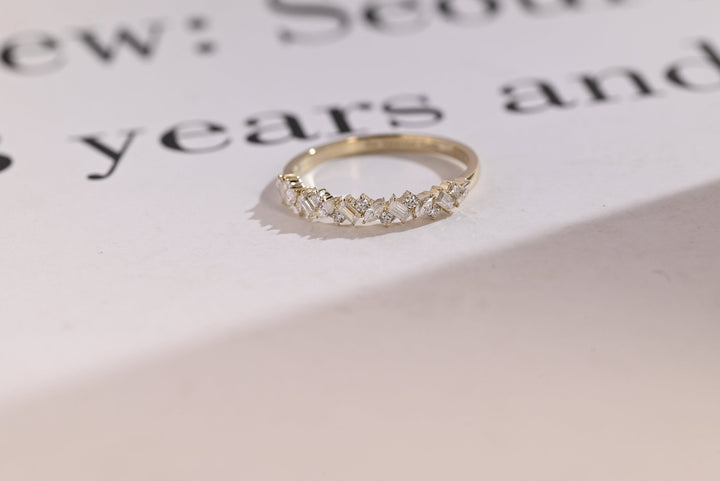 Mix Stone mix stone diamond wedding band front view