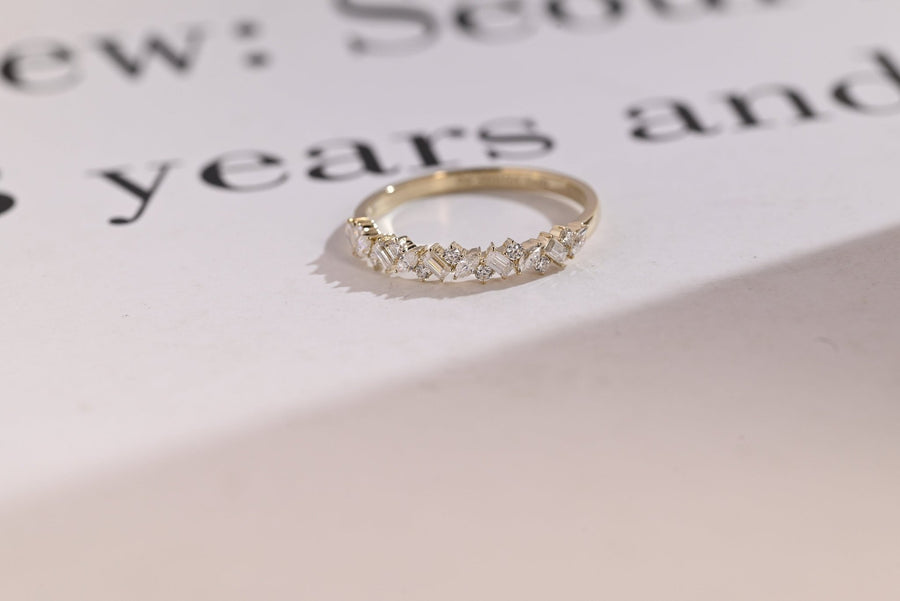 Mix Stone mix stone diamond wedding band front view