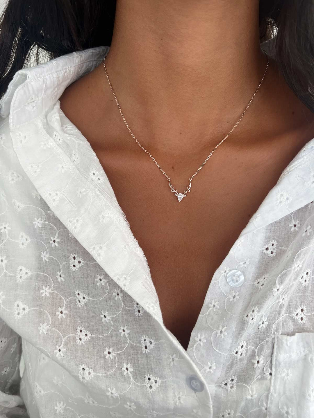 Pear Cut Diamond Deer Antler Necklace Pendant for Women - Doozy Diamonds