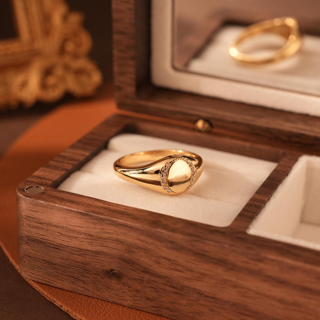 14K Gold Plating Oval Signet Ring Christmas Gift for Women - Doozy Diamonds