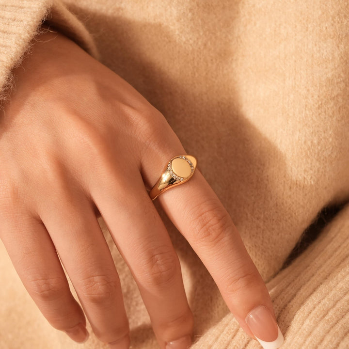 14K Gold Plating Oval Signet Ring Christmas Gift for Women - Doozy Diamonds