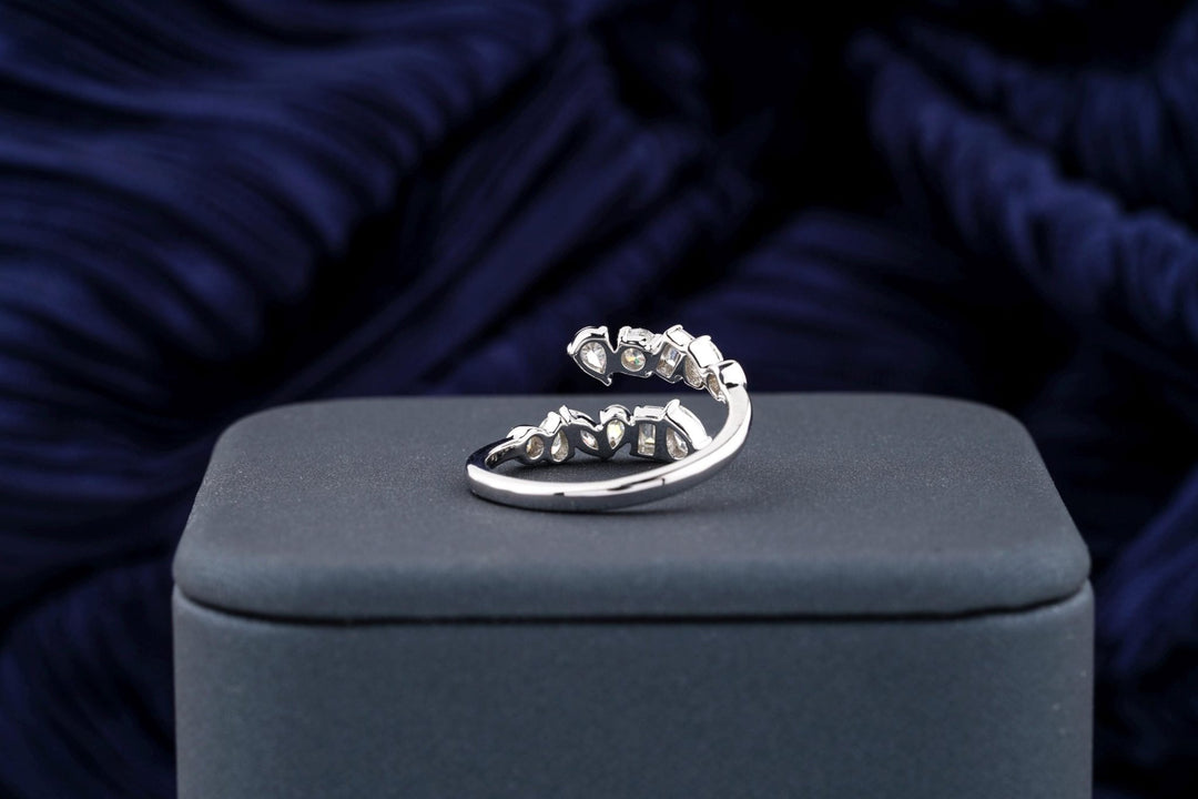 Multi Stone diamond band stacked with engagement ring