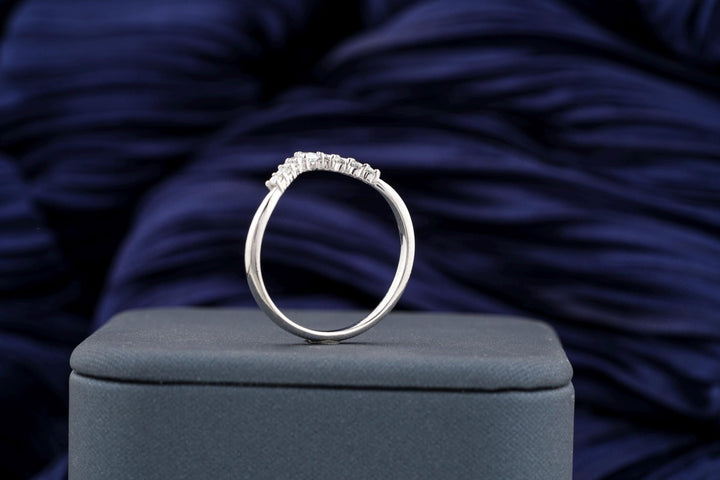 Round Marquise diamond band stacked with engagement ring