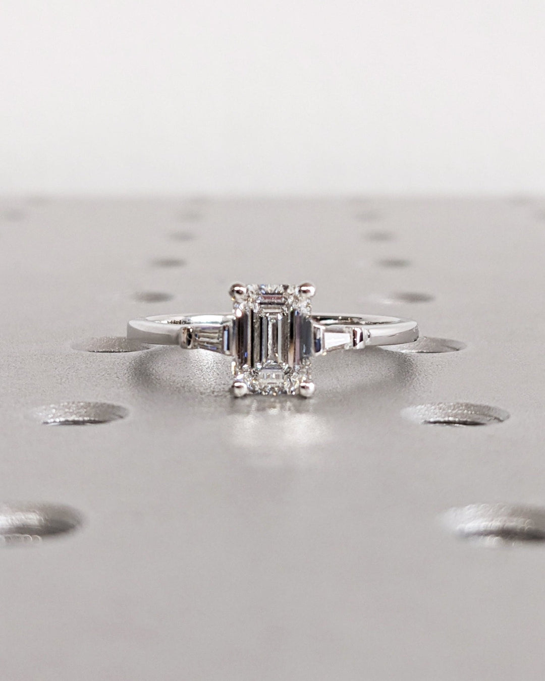 1.50CT emerald three stone lab grown diamond engagement ring for sale