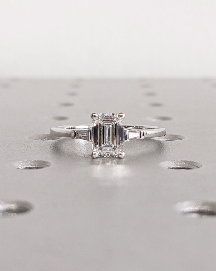 1.50CT emerald three stone lab grown diamond engagement ring for sale
