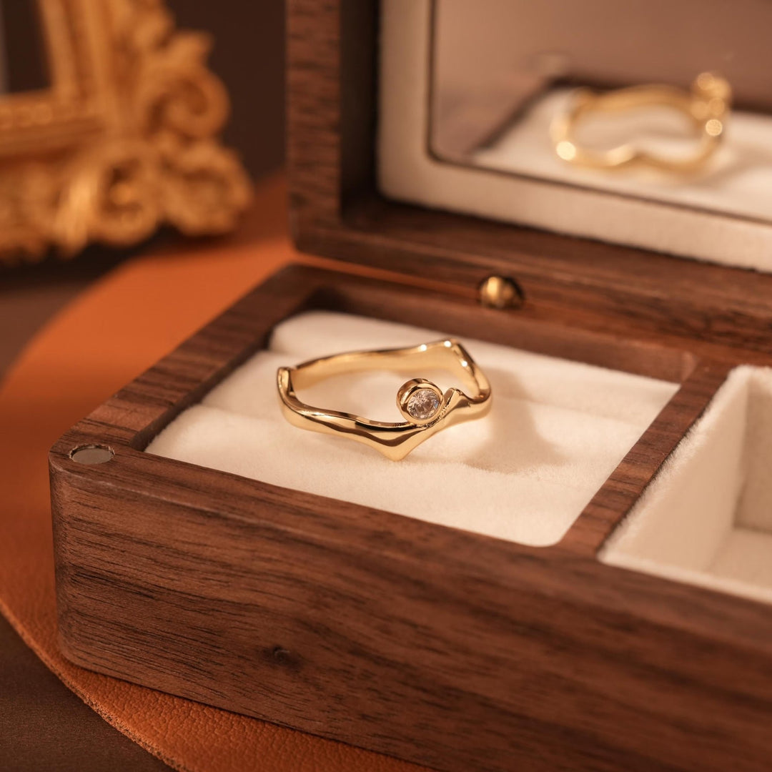 Round Cut Diamond Wave Irregular Gold Ring Gift for Her - Doozy Diamonds