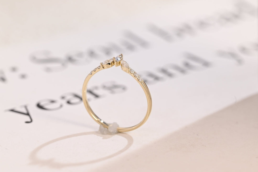 Marquise & Round lab grown diamond band worn on hand