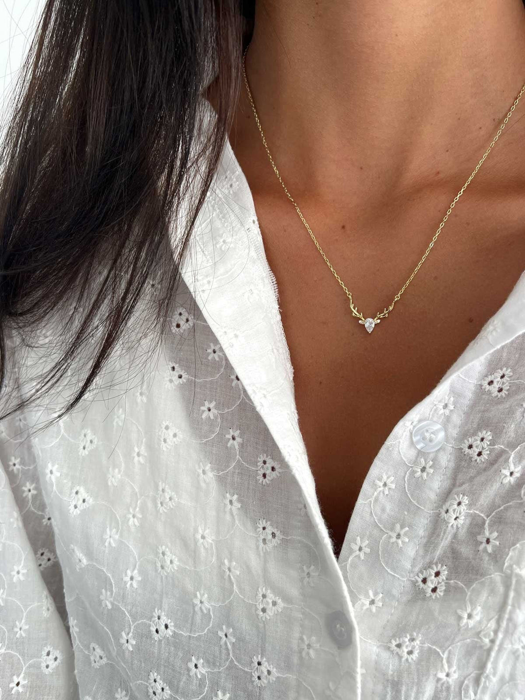 Pear Cut Diamond Deer Antler Necklace Pendant for Women - Doozy Diamonds