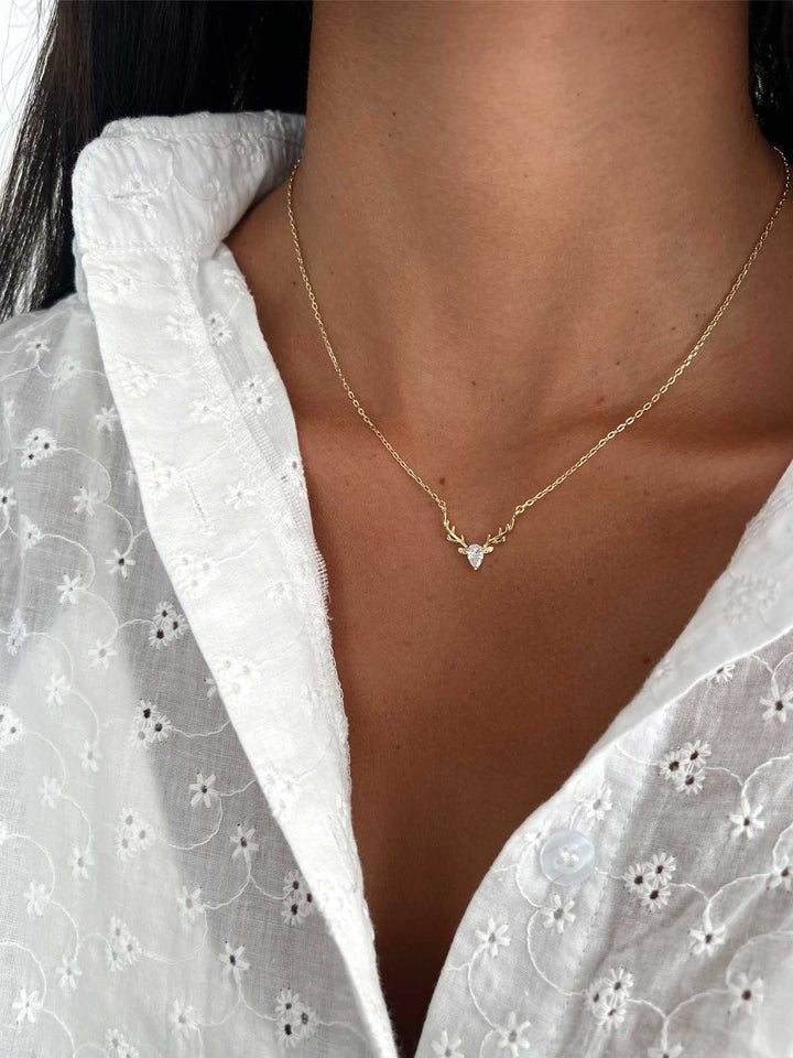 Pear Cut Diamond Deer Antler Necklace Pendant for Women - Doozy Diamonds