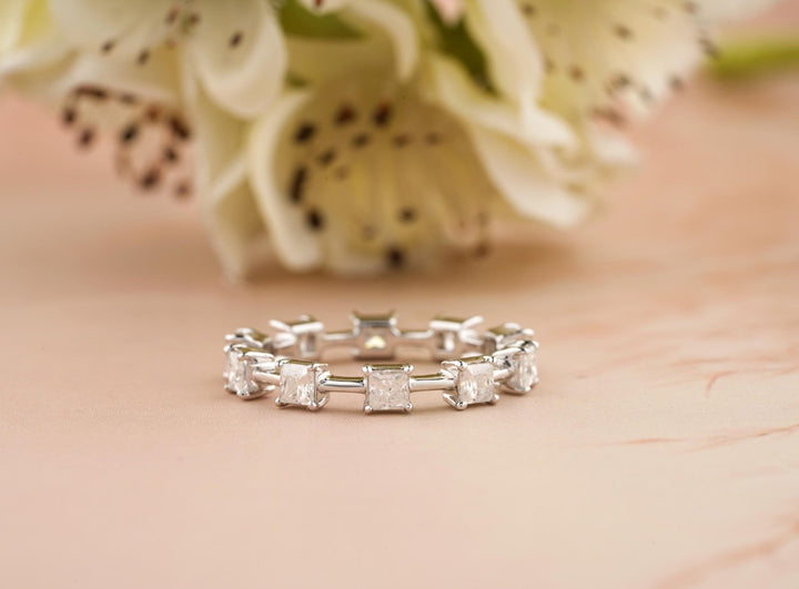 Princess princess diamond wedding band front view