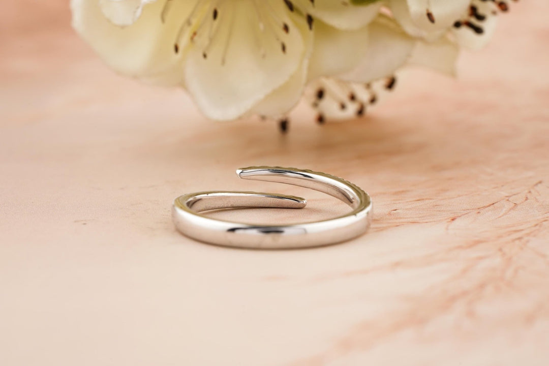 Round diamond band stacked with engagement ring