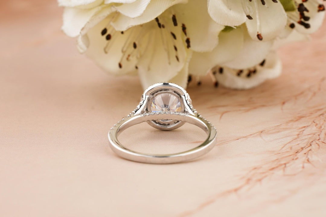 Round split shank engagement ring with certified lab grown diamond