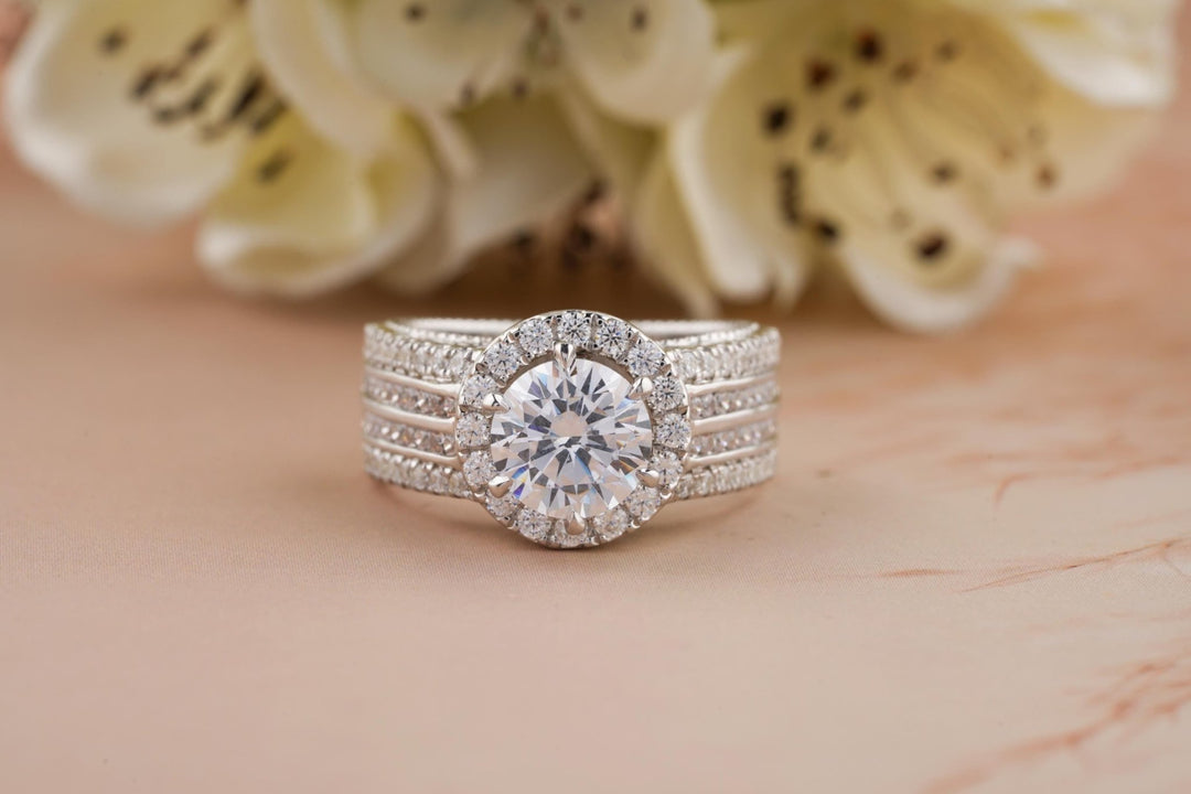 1.0CT round halo lab grown diamond engagement ring for sale