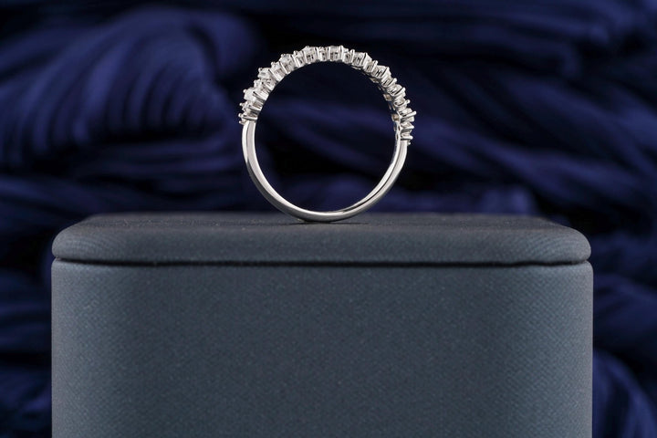 Round & Baguette diamond band stacked with engagement ring