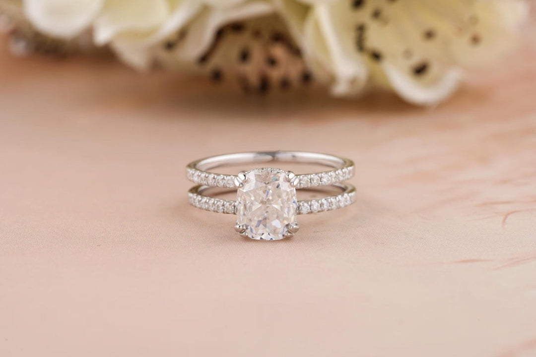 Buy 1.50CT cushion hidden halo lab grown diamond engagement ring online