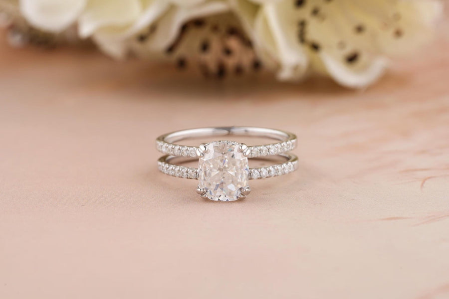 Buy 1.50CT cushion hidden halo lab grown diamond engagement ring online
