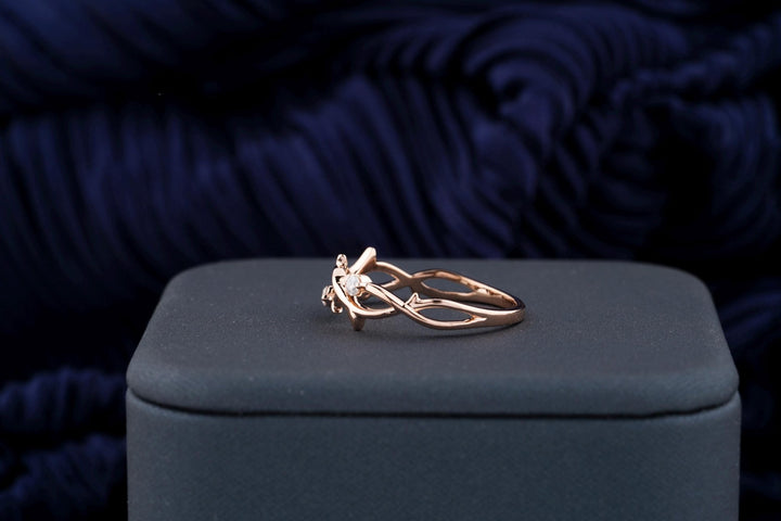 Round diamond band stacked with engagement ring