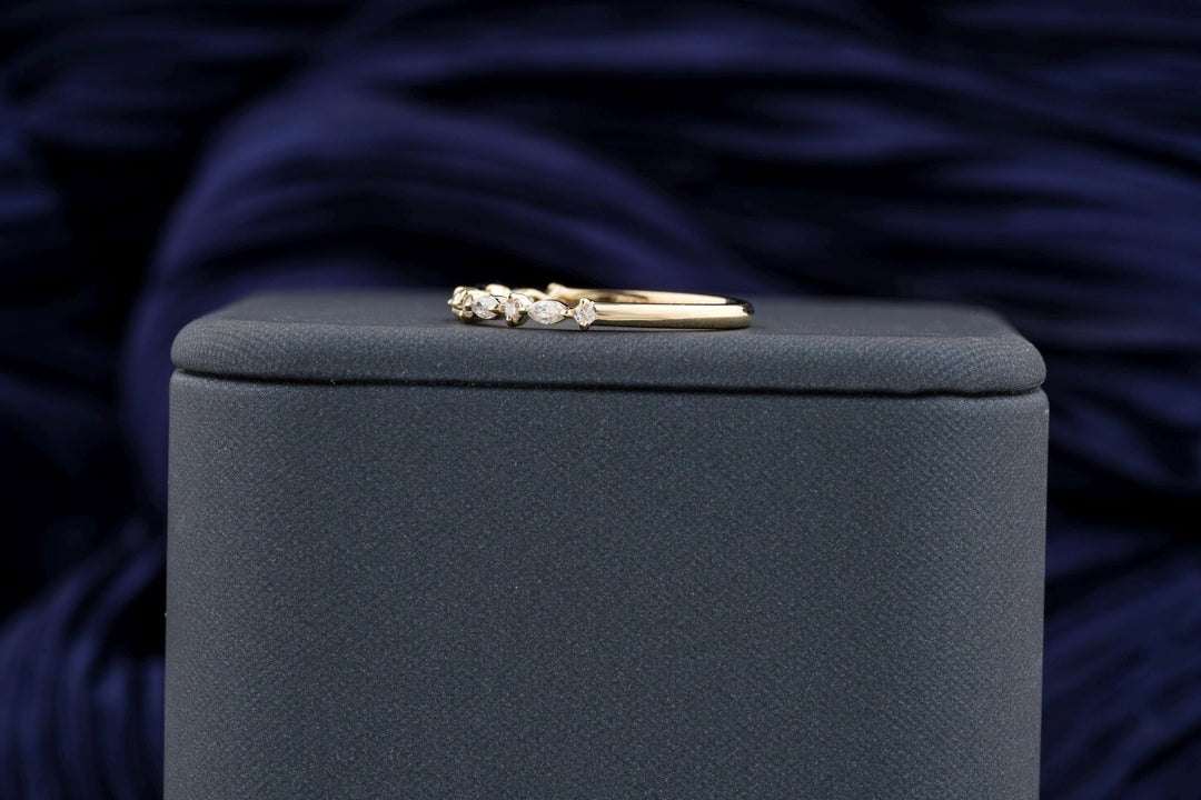 Round Marquise diamond band stacked with engagement ring