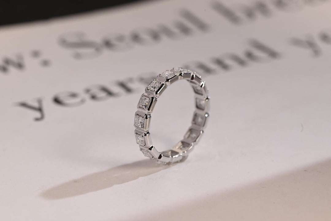 Princess diamond wedding band in rose gold