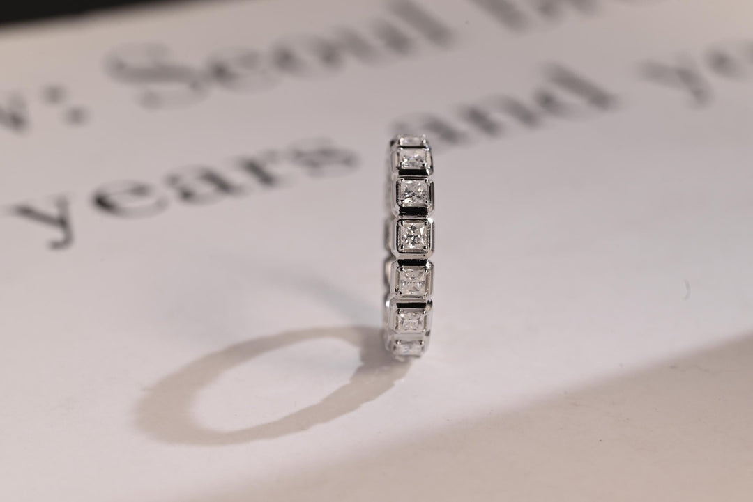 Princess lab grown diamond band worn on hand