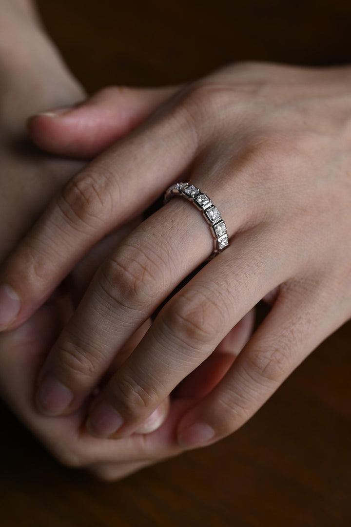 Princess princess diamond wedding band front view