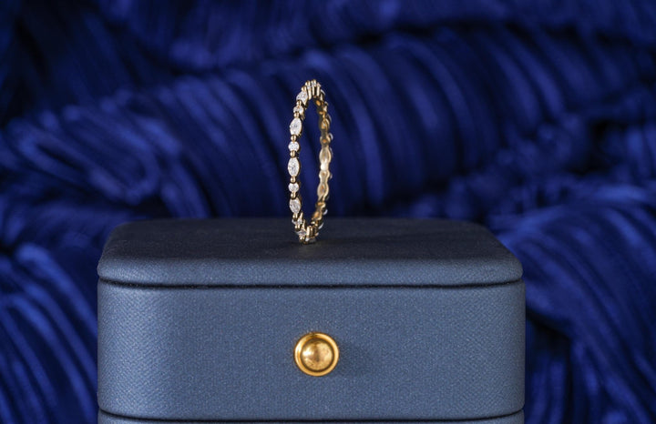 Round Marquise diamond band stacked with engagement ring