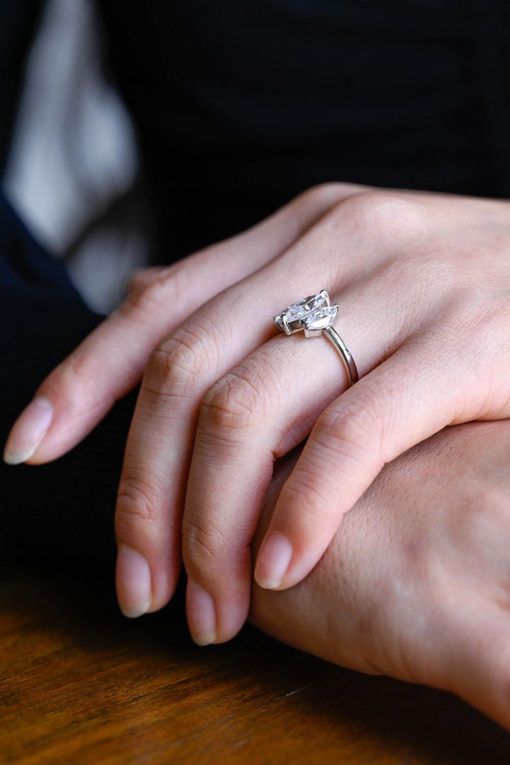 Marquise diamond band stacked with engagement ring