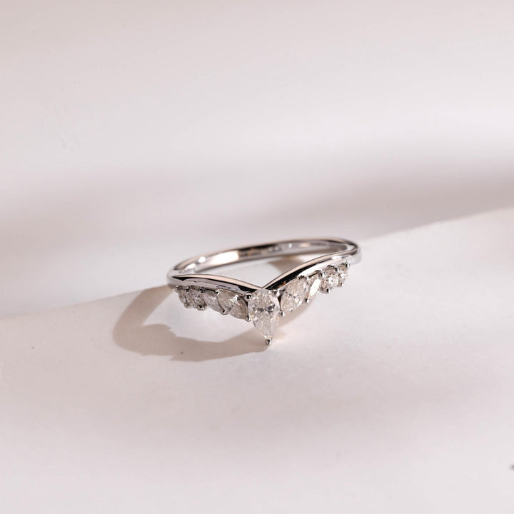 Marquise & Round marquise & round diamond wedding band front view