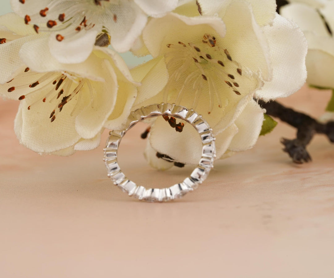 Round Marquise diamond band stacked with engagement ring