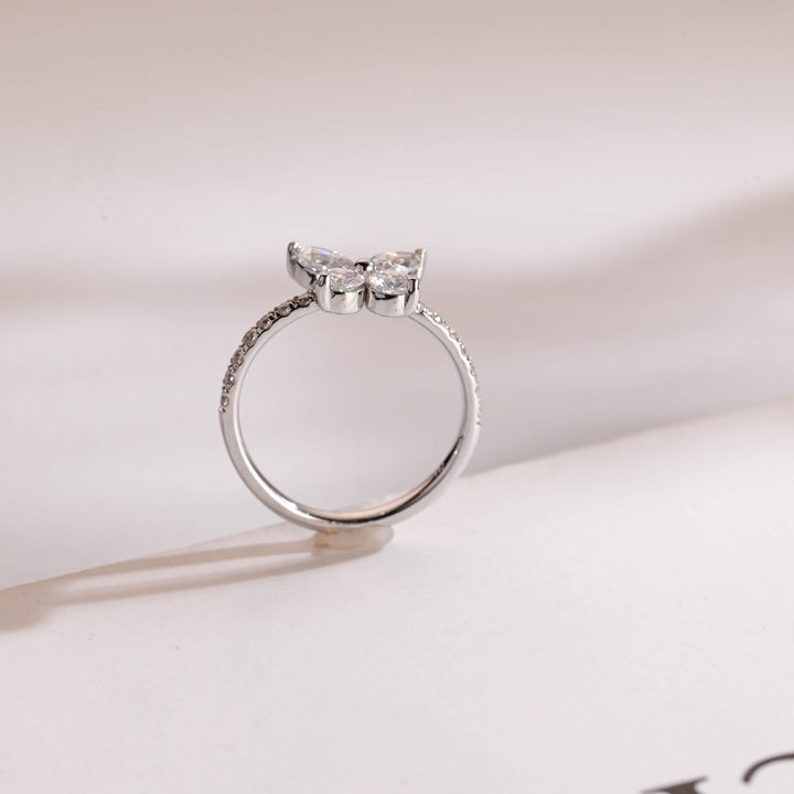 Pear & Round diamond band stacked with engagement ring