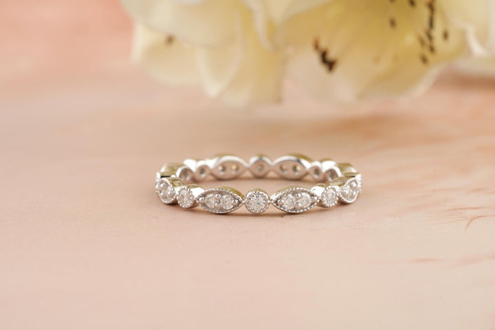 Round round diamond wedding band front view