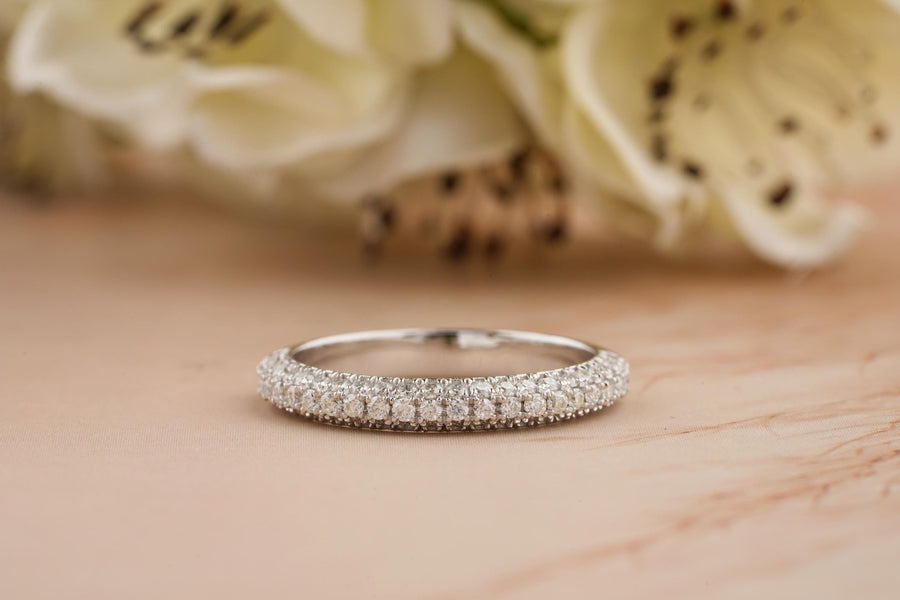 Round round diamond wedding band front view