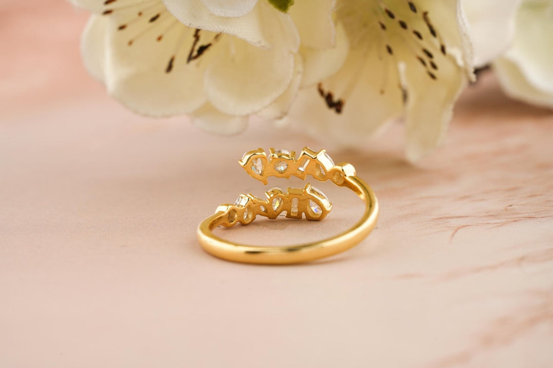 Round diamond band stacked with engagement ring