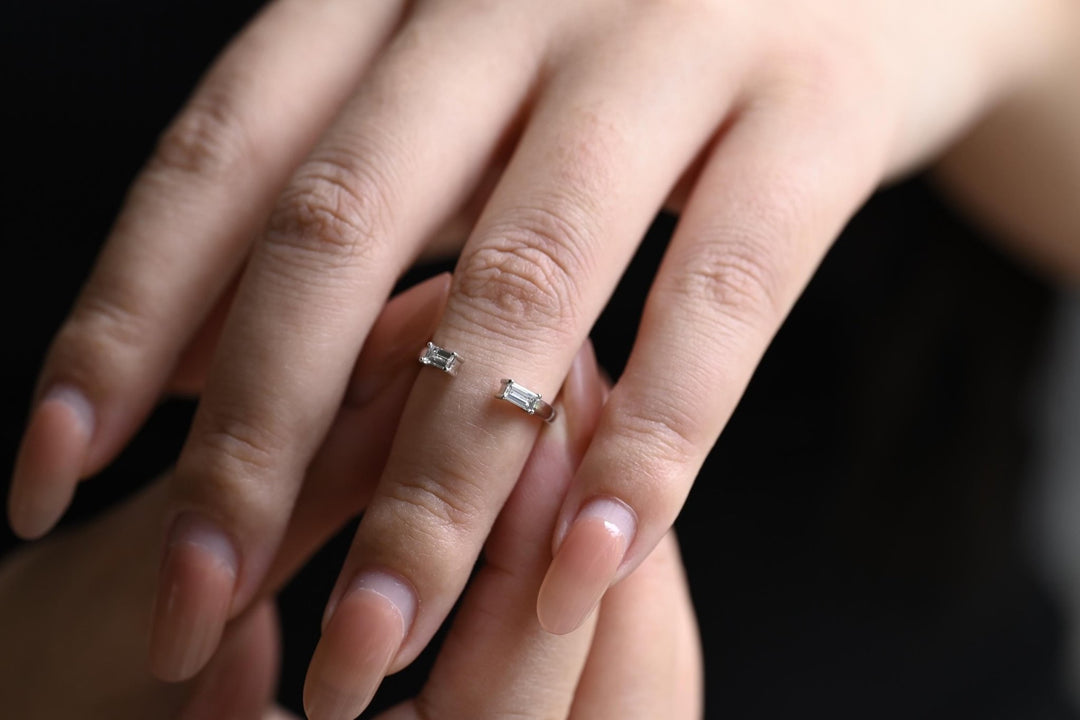 Close-up of 0.14CT baguette lab grown diamonds