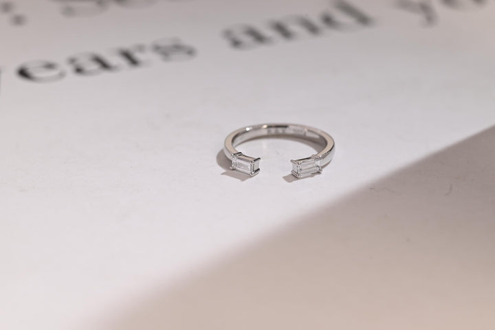 Baguette lab grown diamond band worn on hand