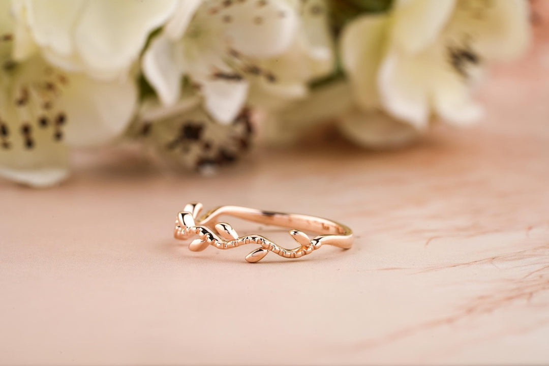 Twig Rose Gold Wedding Band, Tree Branch Rings For Women - Doozy Diamonds