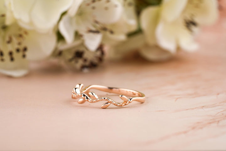 Twig Rose Gold Wedding Band, Tree Branch Rings For Women - Doozy Diamonds