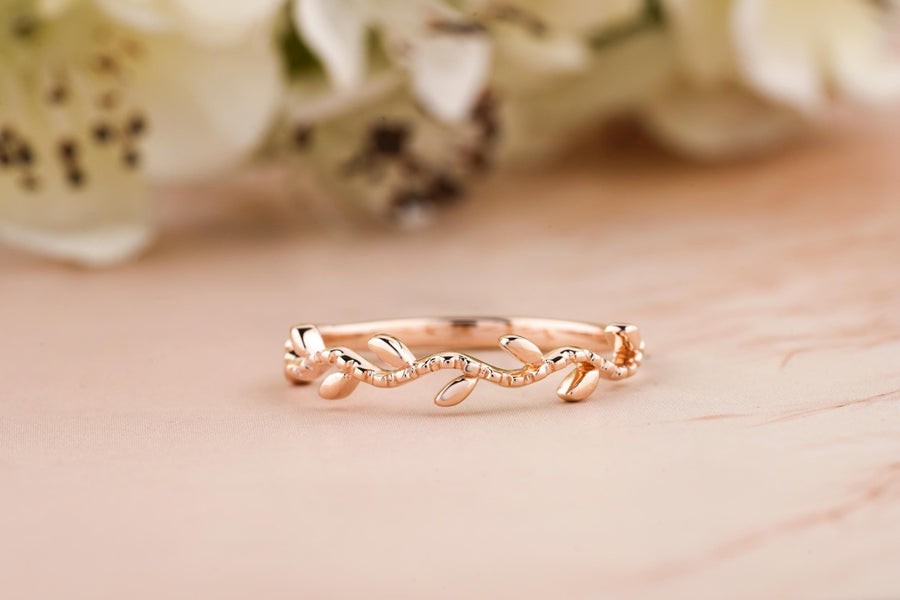 Twig Rose Gold Wedding Band, Tree Branch Rings For Women - Doozy Diamonds