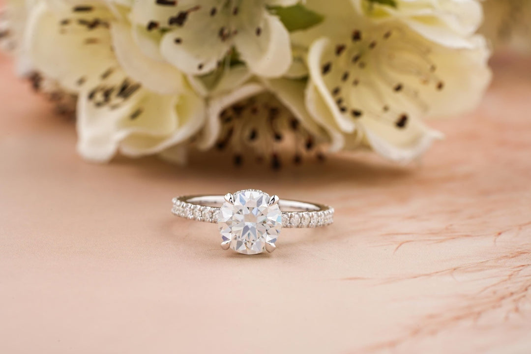 1.50CT round cut hidden halo engagement ring available to buy now