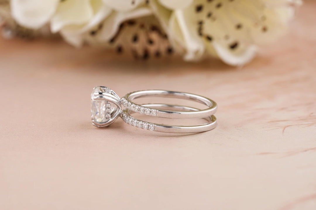 Cushion hidden halo engagement ring with certified lab grown diamond